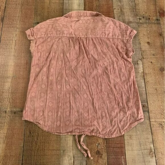 Jane & delancey womens blush pink short sleeve cuffed button up with front tie - Picture 8 of 8